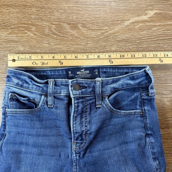 Hollister Women's Mid-Rise Super Skinny Jeans Blue Stretch Size 1R W25 L28 - Picture 6 of 11